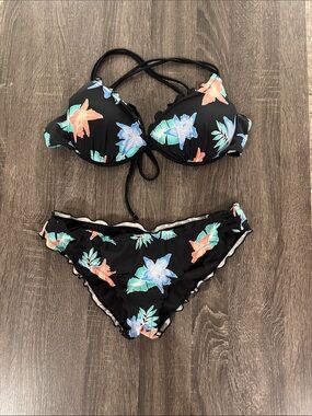 Dillards-CoCo Rave-  Push-Up Bikini Set with Coral & Aqua Blooms